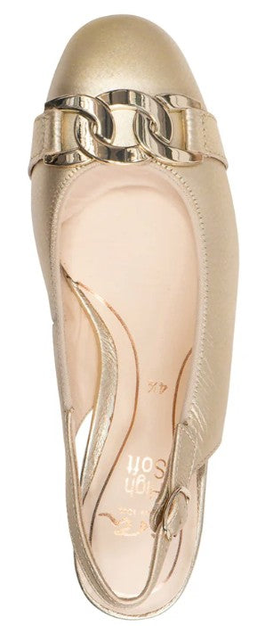 Ara Women's Gallant Sling Chain Block Heel Pump 35mm Gold Ara Women's Gallant Sling Chain Block Heel Pump 35mm Gold