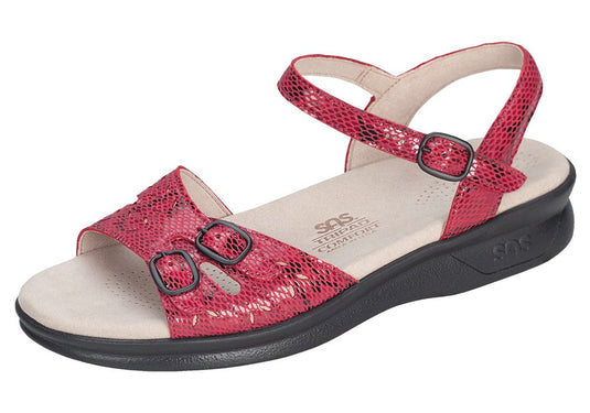 SAS Women's Duo Ankle Strap Sandals Red Snake