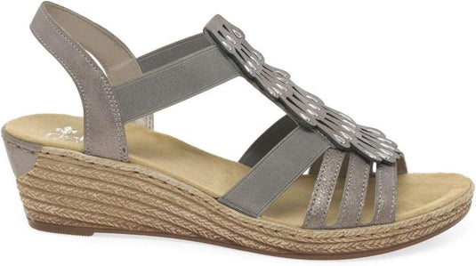 Rieker Women's Wedge Heel Sandals 62435 - Grey Rieker Women's Wedge Heel Sandals 62435 - Grey