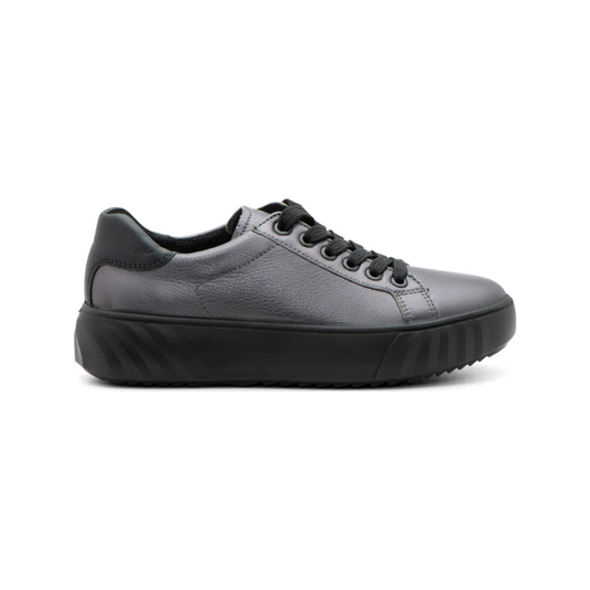 Ara Women's Mikky Platform Sneaker Anthracite Metallic with Black Calf Ara Women's Mikky Platform Sneaker Anthracite Metallic with Black Calf
