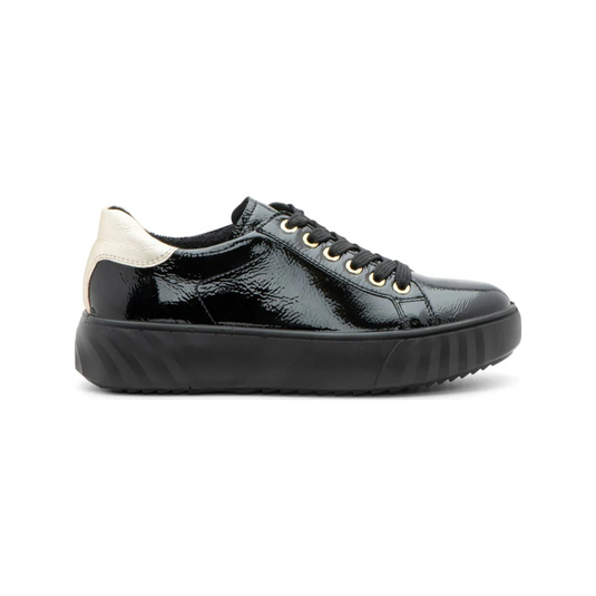 Ara Women's Mikky Platform Sneaker Black Crinkle Patent leather with Platinum Metallic Ara Women's Mikky Platform Sneaker Black Crinkle Patent leather with Platinum Metallic