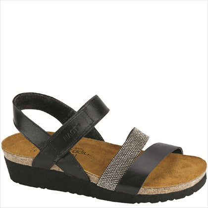 Naot Women's Krista Hook & Loop Sandals Black Matte Leather with Silver Rivets Naot Women's Krista Hook & Loop Sandals Black Matte Leather with Silver Rivets