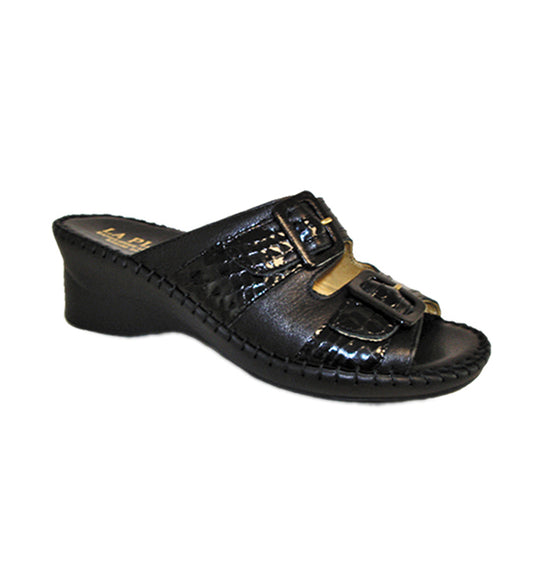 La Plume Women's Blossom Slide Black Croco La Plume Women's Blossom Slide Black Croco