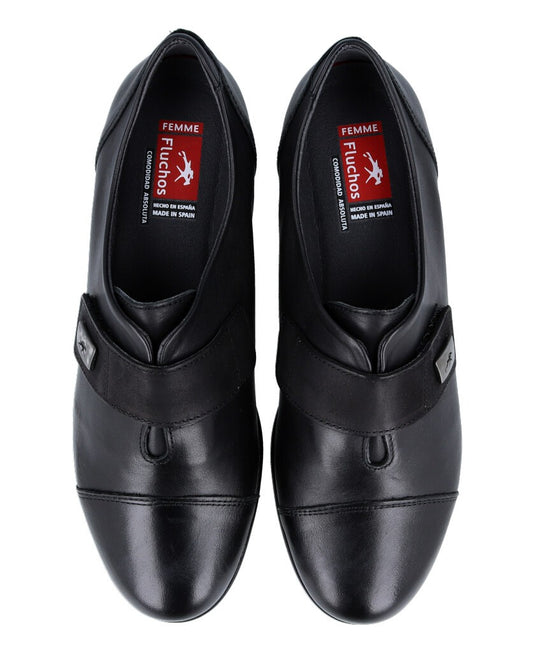 Fluchos Women's Mar F1071 Adjustable Instep Wedge Black Leather Fluchos Women's Mar F1071 Adjustable Instep Wedge Black Leather