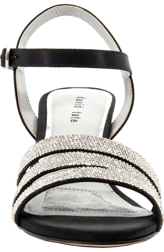 David Tate Women's Trio Evening Sandal Black Satin David Tate Women's Trio Evening Sandal Black Satin