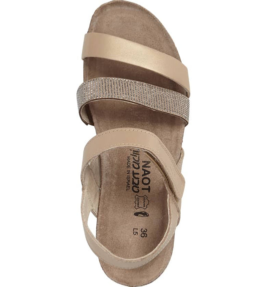 Naot Women's Krista Hook & Loop Sandals Champagne/Beige with Silver Rivets Naot Women's Krista Hook & Loop Sandals Champagne/Beige with Silver Rivets