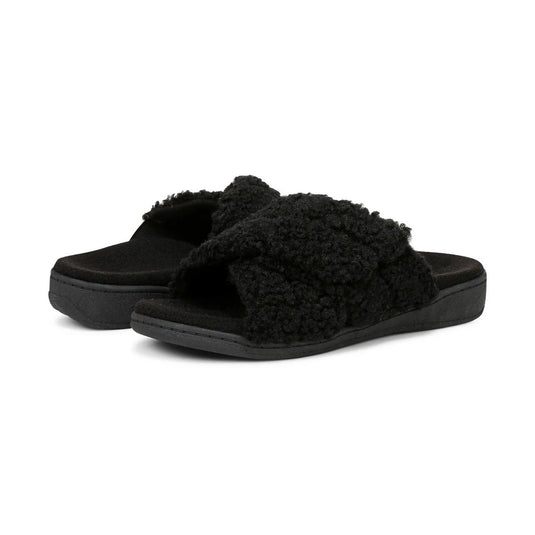 Vionic Women's Relax II Slippers Black Fur Vionic Women's Relax II Slippers Black Fur