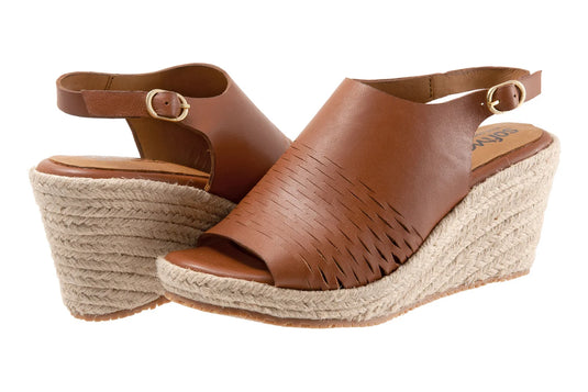 Softwalk Hixson S2207-001 Womens Cognac Narrow Leather Wedges Sandals Shoes