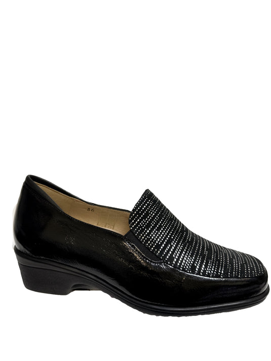 Piesanto Women's Slip On 215610 Loafer Black Patent with Silver Piesanto Women's Slip On 215610 Loafer Black Patent with Silver