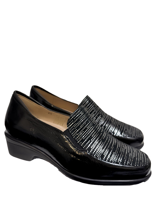 Piesanto Women's Slip On 215610 Loafer Black Patent with Silver Piesanto Women's Slip On 215610 Loafer Black Patent with Silver