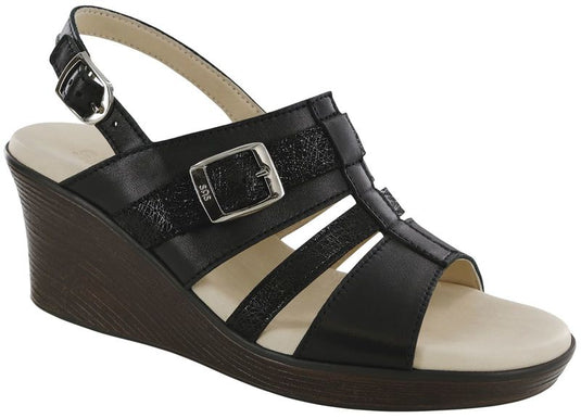 SAS Women's Layla Wedge Sandals Black/Web SAS Women's Layla Wedge Sandals Black/Web