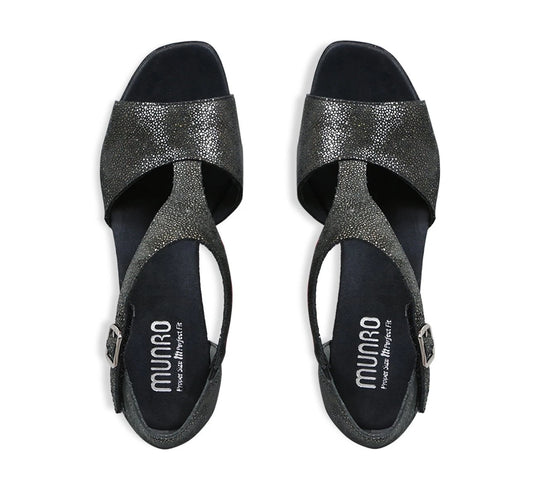 Munro Women's Violet T-Strap Sandal Black Metallic Print Munro Women's Violet T-Strap Sandal Black Metallic Print