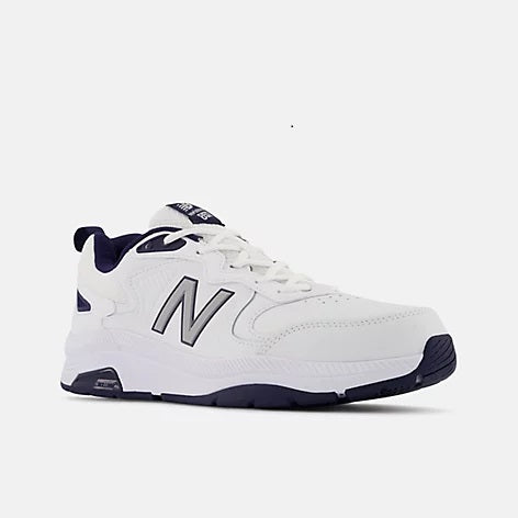 New Balance Men's-White with Navy and Rain Cloud-MX857WN3