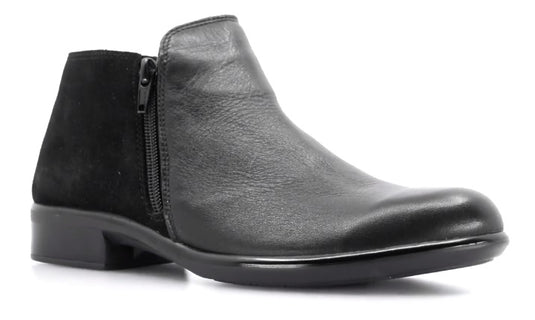 Naot Women's Helm Aura Bootie Black Raven/Black Suede Naot Women's Helm Aura Bootie Black Raven/Black Suede