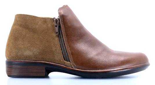 Naot Women's Helm Aura Bootie Maple Brown Leather/Desert Suede Naot Women's Helm Aura Bootie Maple Brown Leather/Desert Suede