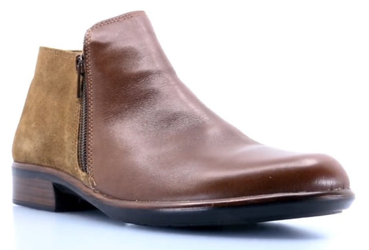 Naot Women's Helm Aura Bootie Maple Brown Leather/Desert Suede Naot Women's Helm Aura Bootie Maple Brown Leather/Desert Suede