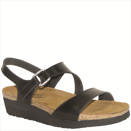 Naot Women's Pamela Two Strap Sandals Black Madras Leather Naot Women's Pamela Two Strap Sandals Black Madras Leather