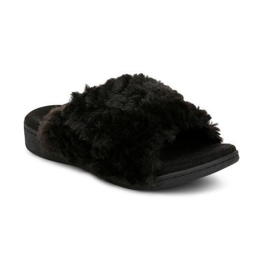 Vionic Women's Relax II Slippers Black Fur Vionic Women's Relax II Slippers Black Fur