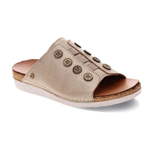 Revere – Women’s Antalya Slide Sandal Gold Linen Revere – Women’s Antalya Slide Sandal Gold Linen