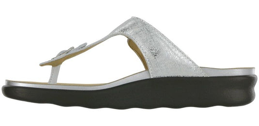 SAS Women's Sanibel T-Strap Slide Sandals Shiny Silver