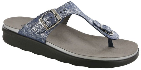SAS Women's Sanibel T-Strap Slide Sandals Silver Blue SAS Women's Sanibel T-Strap Slide Sandals Silver Blue