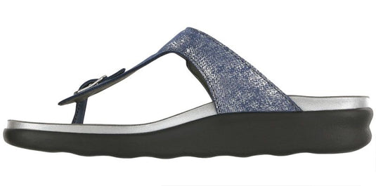 SAS Women's Sanibel T-Strap Slide Sandals Silver Blue SAS Women's Sanibel T-Strap Slide Sandals Silver Blue