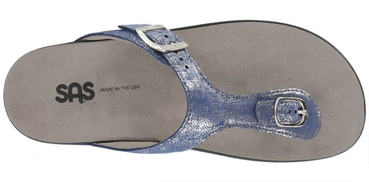 SAS Women's Sanibel T-Strap Slide Sandals Silver Blue SAS Women's Sanibel T-Strap Slide Sandals Silver Blue
