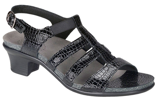 SAS Women's Allegro Strappy Sandals with Heel Black Croc