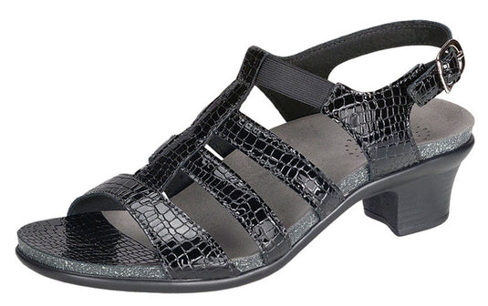 SAS Women's Allegro Strappy Sandals with Heel Black Croc SAS Women's Allegro Strappy Sandals with Heel Black Croc