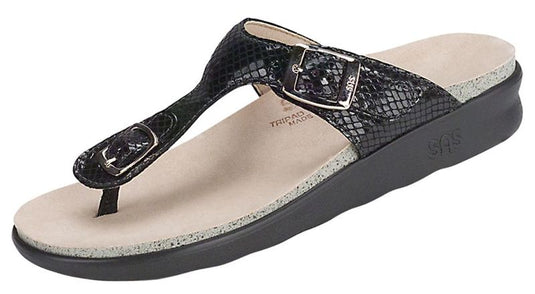 SAS Women's Sanibel T-Strap Slide Sandals Black Snake SAS Women's Sanibel T-Strap Slide Sandals Black Snake