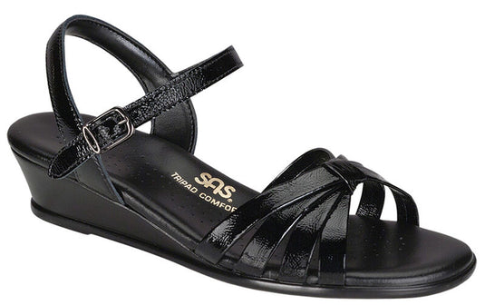 SAS Women's Strippy Quarter Strap Wedge Sandal Black Patent SAS Women's Strippy Quarter Strap Wedge Sandal Black Patent