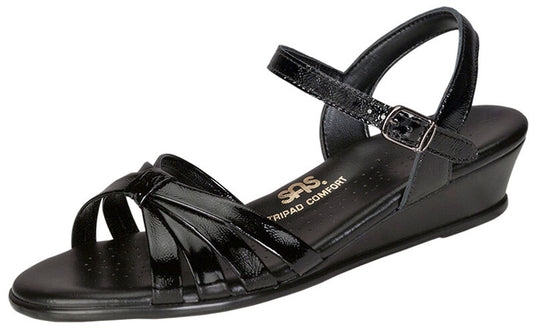 SAS Women's Strippy Quarter Strap Wedge Sandal Black Patent