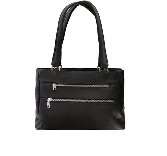 VA Smith Marry Leather Hand Bag Black With Silver Zip VA Smith Marry Leather Hand Bag Black With Silver Zip