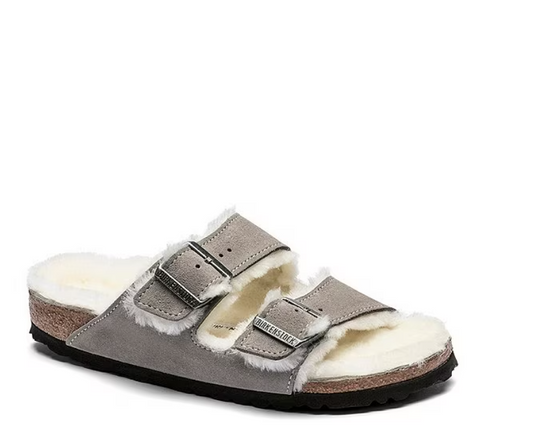 Birkenstock Sandals Arizona Shearling Stone Coin Suede Leather Birkenstock Sandals Arizona Shearling Stone Coin Suede Leather