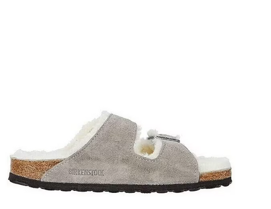 Birkenstock Sandals Arizona Shearling Stone Coin Suede Leather Birkenstock Sandals Arizona Shearling Stone Coin Suede Leather