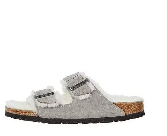 Birkenstock Sandals Arizona Shearling Stone Coin Suede Leather Birkenstock Sandals Arizona Shearling Stone Coin Suede Leather