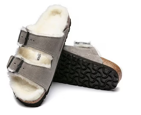 Birkenstock Sandals Arizona Shearling Stone Coin Suede Leather Birkenstock Sandals Arizona Shearling Stone Coin Suede Leather