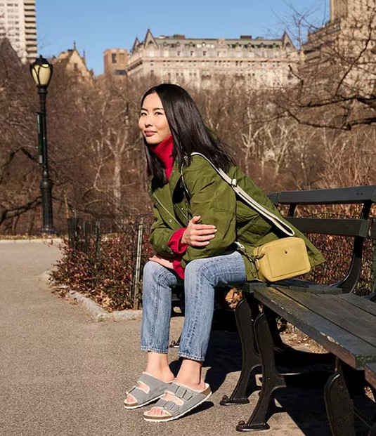 Birkenstock Sandals Arizona Shearling Stone Coin Suede Leather Birkenstock Sandals Arizona Shearling Stone Coin Suede Leather