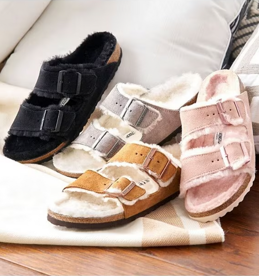 Birkenstock Sandals Arizona Shearling Stone Coin Suede Leather Birkenstock Sandals Arizona Shearling Stone Coin Suede Leather