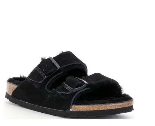 Birkenstock Sandals Arizona Shearling Black Suede Leather Birkenstock Sandals Arizona Shearling Black Suede Leather