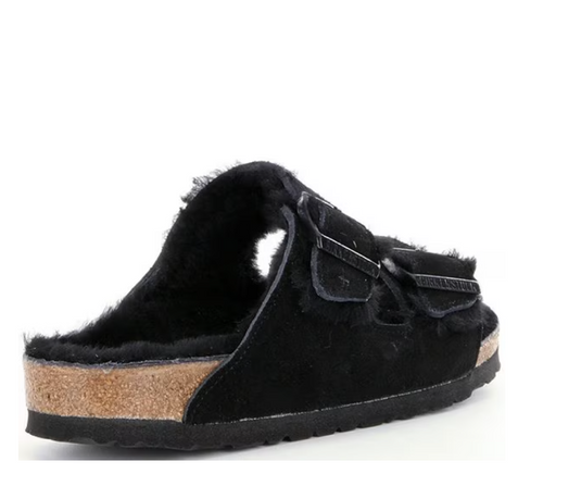 Birkenstock Sandals Arizona Shearling Black Suede Leather Birkenstock Sandals Arizona Shearling Black Suede Leather