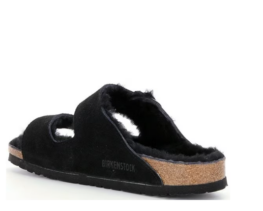 Birkenstock Sandals Arizona Shearling Black Suede Leather Birkenstock Sandals Arizona Shearling Black Suede Leather