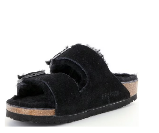 Birkenstock Sandals Arizona Shearling Black Suede Leather Birkenstock Sandals Arizona Shearling Black Suede Leather