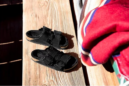 Birkenstock Sandals Arizona Shearling Black Suede Leather Birkenstock Sandals Arizona Shearling Black Suede Leather