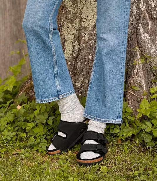 Birkenstock Sandals Arizona Shearling Black Suede Leather Birkenstock Sandals Arizona Shearling Black Suede Leather