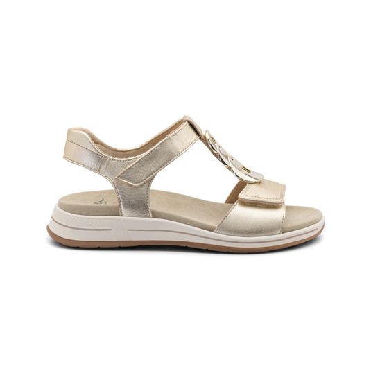 Ara Women's Osaka Medallion Double Adjustable Sandal Platinum Metallic Leather Ara Women's Osaka Medallion Double Adjustable Sandal Platinum Metallic Leather