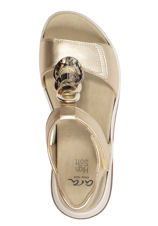 Ara Women's Oregon Medallion Double Adjustable Sandal Platinum Metallic Leather Ara Women's Oregon Medallion Double Adjustable Sandal Platinum Metallic Leather