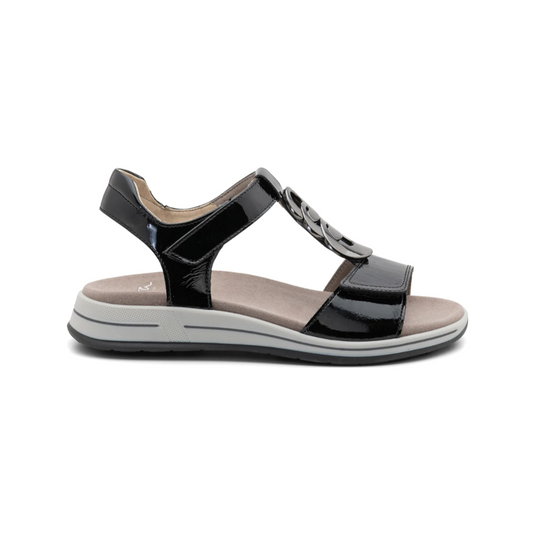 Ara Women's Osaka Medallion Double Adjustable Sandal Black Patent Leather Ara Women's Osaka Medallion Double Adjustable Sandal Black Patent Leather