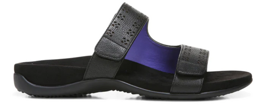 Vionic Women's Nakia Adjustable Slide Sandals Black Leather Metallic Vionic Women's Nakia Adjustable Slide Sandals Black Leather Metallic