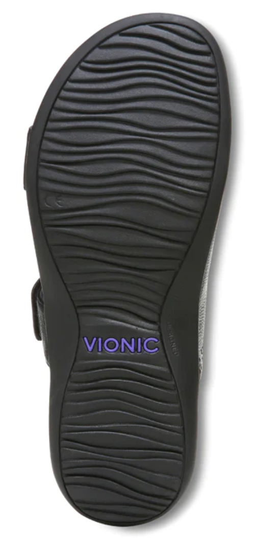 Vionic Women's Nakia Adjustable Slide Sandals Black Leather Metallic Vionic Women's Nakia Adjustable Slide Sandals Black Leather Metallic